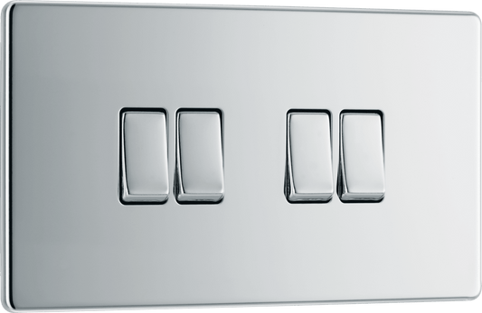 BG Nexus Screwless Flatplate Polished Chrome Quadruple, 2 way switch - FPC44-01