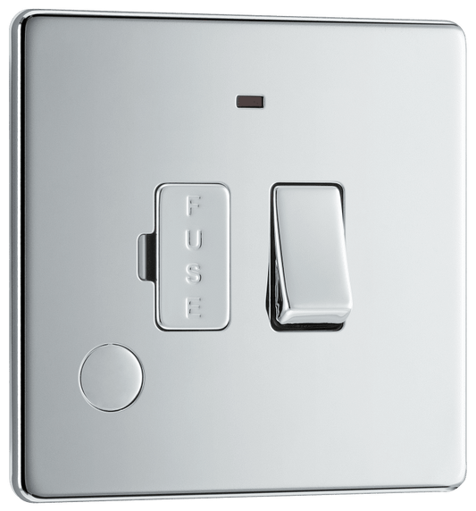 BG Nexus Screwless Flatplate Polished Chrome Switched and fused with indicator and flex outlet - FPC53-01