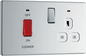 BG Nexus Screwless Flatplate Polished Chrome 45A double pole, with switched socket and indicators - FPC70W-01
