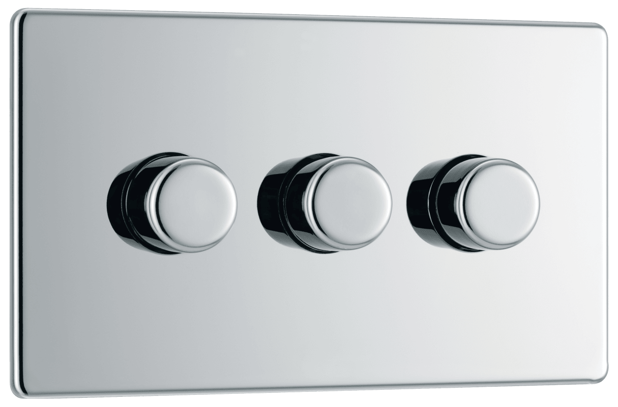 BG Nexus Screwless Flatplate Polished Chrome Triple, 2 way push 200W - FPC83-01