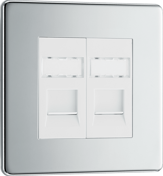 BG Nexus Screwless Flatplate Polished Chrome Double, RJ45 telephone socket - FPCRJ452-01