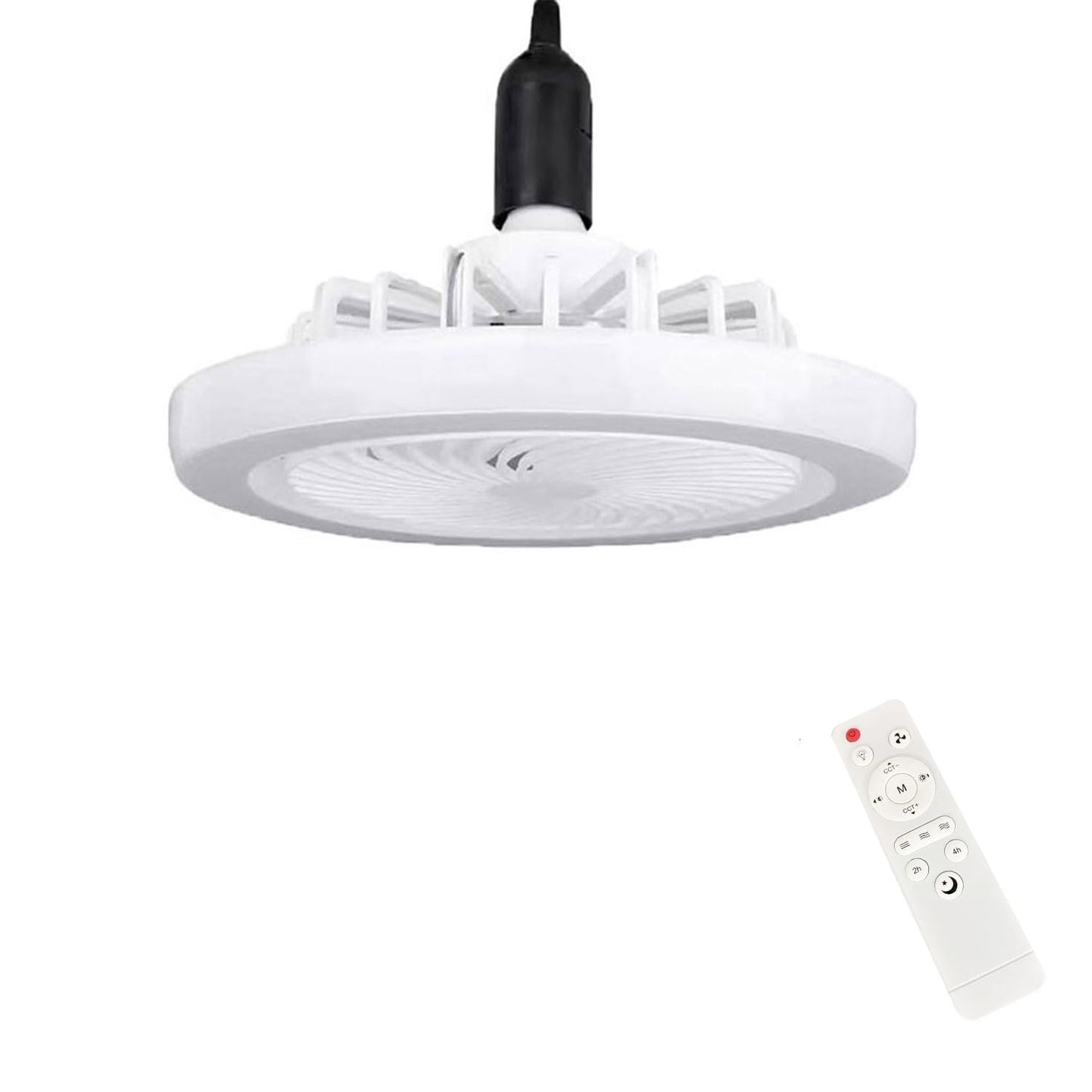 LED Ceiling Fan Light E27 Bulb Fixture with Remote, 3 Speeds & 3 Colour Temperatures - White Fixed Head
