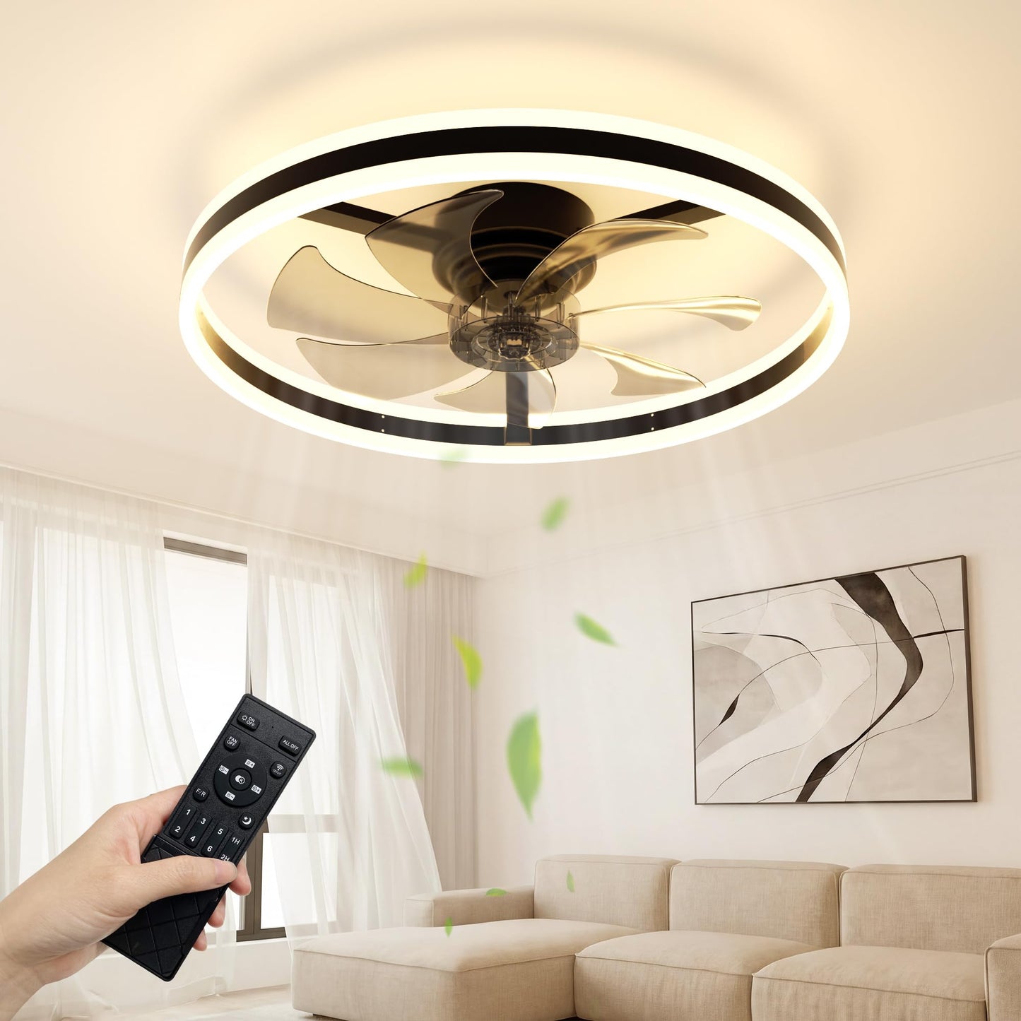 60cm Ceiling Fan with LED Light - Black