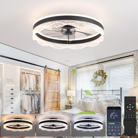 50cm Ceiling Fan with LED Light 30W Remote 6-Speed Reversible – Black