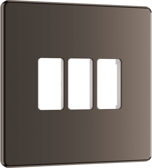 BG Nexus Screwless Flatplate Black Nickel 3 module front plate - MFBN3-01