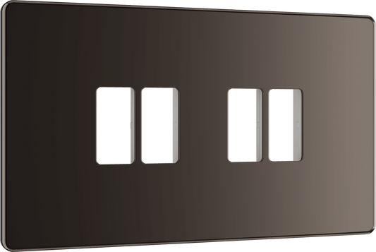 BG Nexus Screwless Flatplate Black Nickel 4 module front plate - MFBN4-01