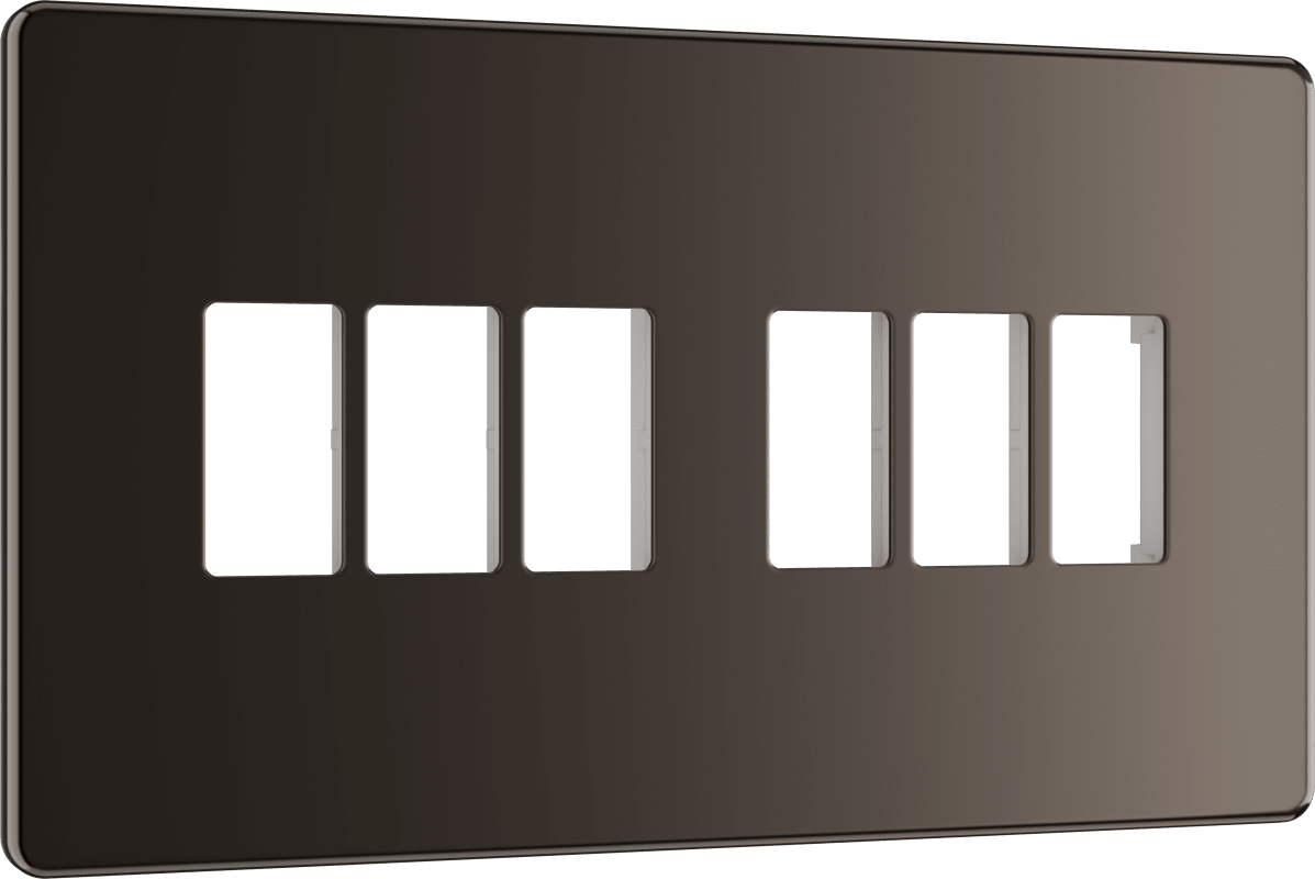 BG Nexus Screwless Flatplate Black Nickel 6 module front plate - MFBN6-01