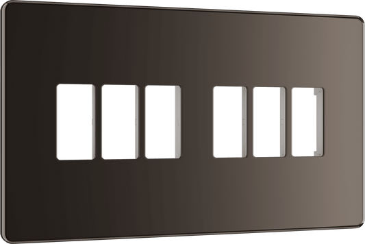 BG Nexus Screwless Flatplate Black Nickel 6 module front plate - MFBN6-01