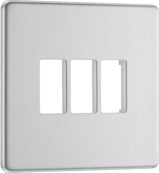 BG Nexus Screwless Flatplate Brushed Steel 3 module front plate - MFBS3-01