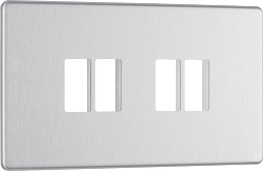 BG Nexus Screwless Flatplate Brushed Steel 4 module front plate - MFBS4-01