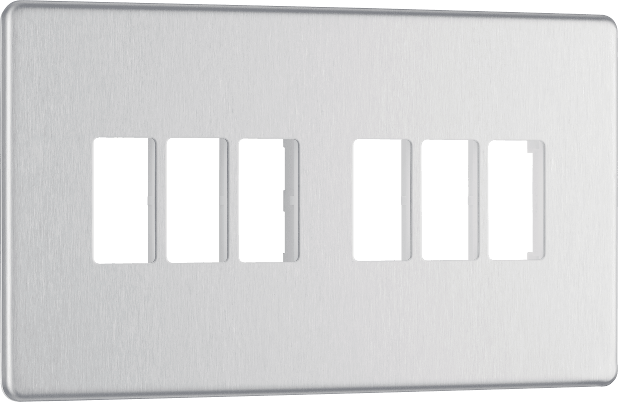 BG Nexus Screwless Flatplate Brushed Steel 6 module front plate - MFBS6-01