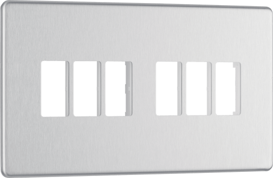 BG Nexus Screwless Flatplate Brushed Steel 6 module front plate - MFBS6-01