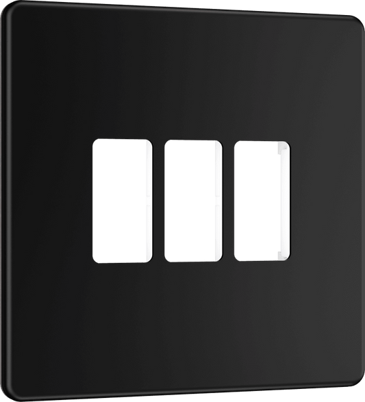 BG Nexus Screwless Flatplate Matt Black 3 module front plate - MFFB3-01