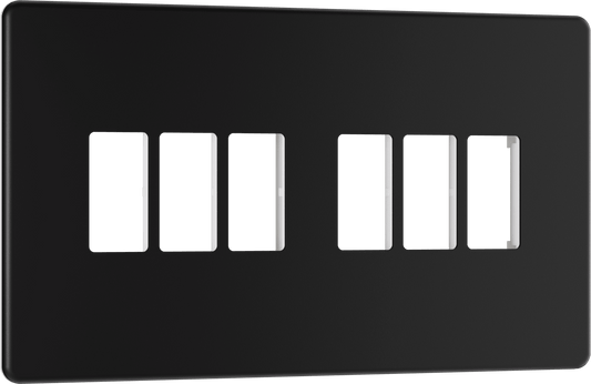 BG Nexus Screwless Flatplate Matt Black 6 module front plate - MFFB6-01