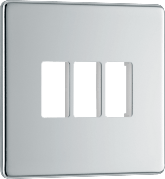 BG Nexus Screwless Flatplate Polished Chrome 3 module front plate - MFPC3-01