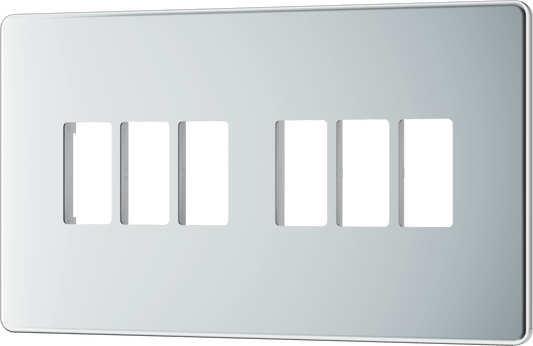 BG Nexus Screwless Flatplate Polished Chrome 6 module front plate - MFPC6-01