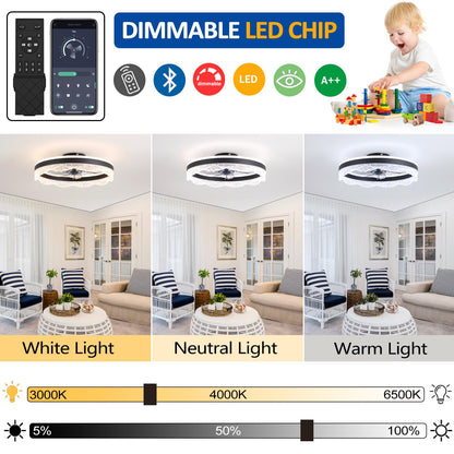 50cm Ceiling Fan with LED Light 30W Remote 6-Speed Reversible – Black