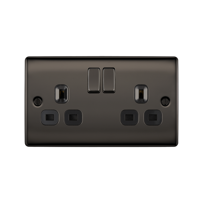 BG Nexus Metal Black Nickel 13A 2 Gang Switched Socket