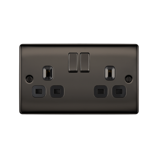 BG Nexus Metal Black Nickel 13A 2 Gang Switched Socket