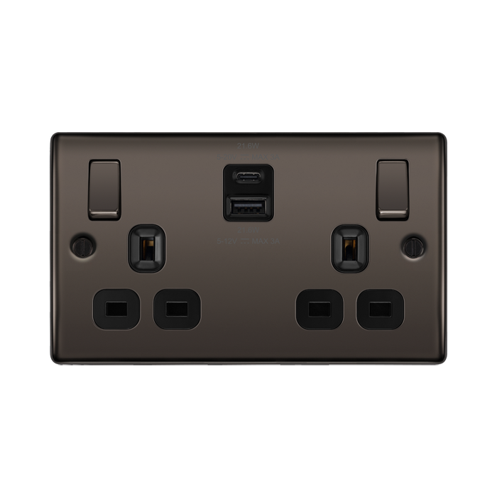 BG Nexus Metal Black Nickel 2 Gang USB Charging Socket
