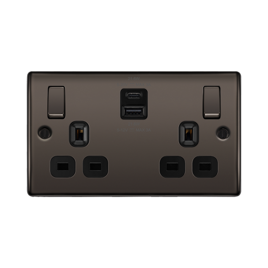 BG Nexus Metal Black Nickel 2 Gang USB Charging Socket