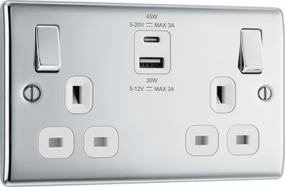 BG Nexus Metal Polished Chrome 2 Gang USB Charging Socket