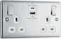 BG Nexus Metal Polished Chrome 2 Gang USB Charging Socket