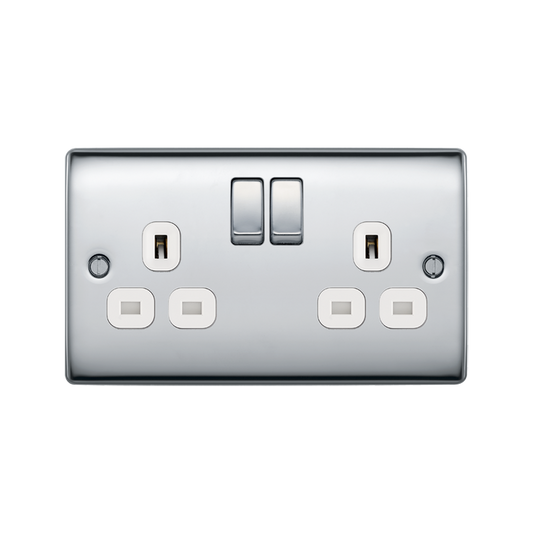 BG Nexus Metal Polished Chrome 13A 2 Gang Switched Socket