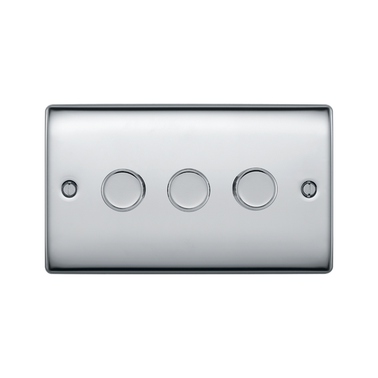 BG Nexus Metal Polished Chrome 3 Gang Dimmer Switch