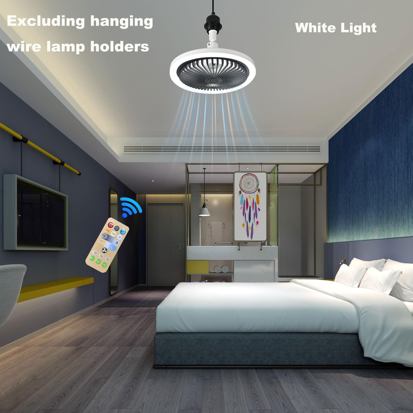 LED Ceiling Fan Light with Remote 2-in-1 Mini Fan & E27 Fixture 3 Speed Modes & 3 Colour Temperatures - Dark Grey ZF-10