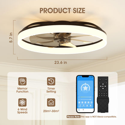 60cm Ceiling Fan with LED Light - Black