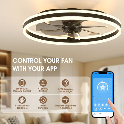60cm Ceiling Fan with LED Light - Black