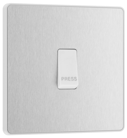 BG Evolve Brushed Steel Single, bell push switch - PCDBS14W-01