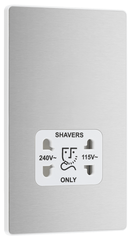 BG Evolve Brushed Steel 115/240V dual voltage shaver socket - PCDBS20W-01