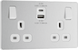 BG Evolve Brushed Steel Double switched single pole, with USB A + C (22W) - PCDBS22UAC22W-01