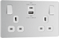 BG Evolve Brushed Steel Double switched single pole, with USB A + C (45W) - PCDBS22UAC45W-01