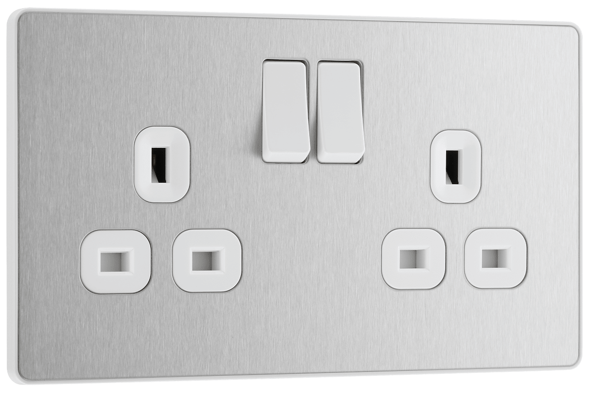 BG Evolve Brushed Steel Double, switched, single pole - PCDBS22W-01