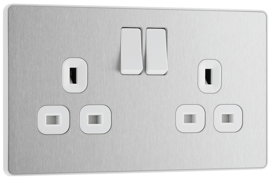 BG Evolve Brushed Steel Double, switched, single pole - PCDBS22W-01