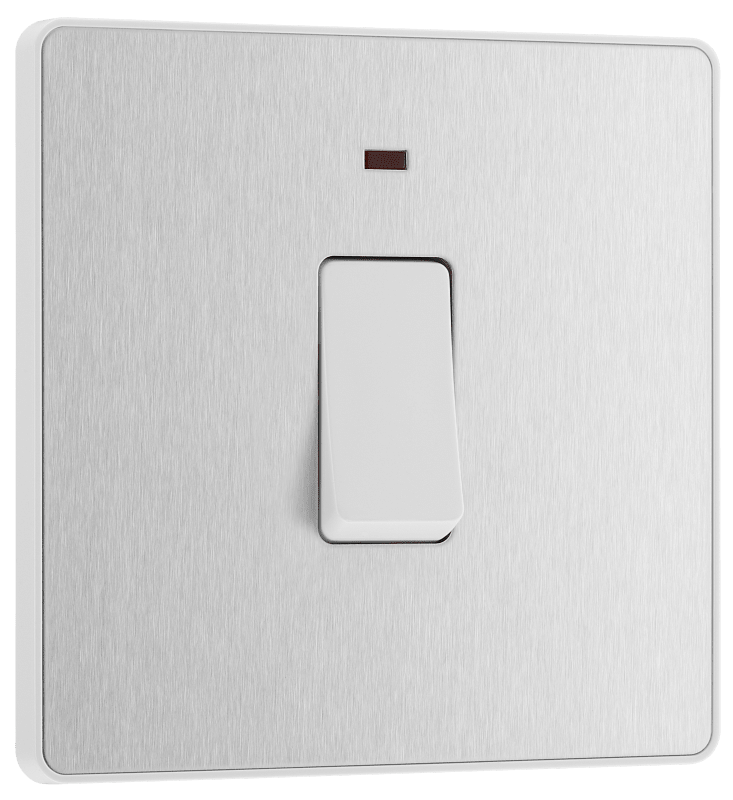 BG Evolve Brushed Steel 20A, double pole, with indicator - PCDBS31W-01