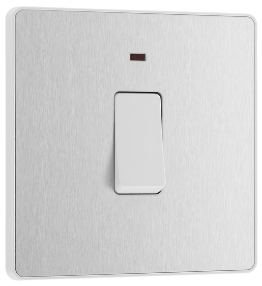 BG Evolve Brushed Steel 20A, double pole, with indicator - PCDBS31W-01