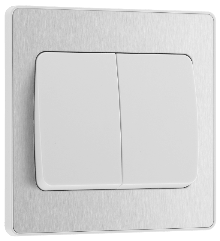 BG Evolve Brushed Steel Double, 2 way switch, wide rocker - PCDBS42WW-01