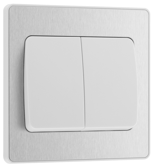 BG Evolve Brushed Steel Double, 2 way switch, wide rocker - PCDBS42WW-01