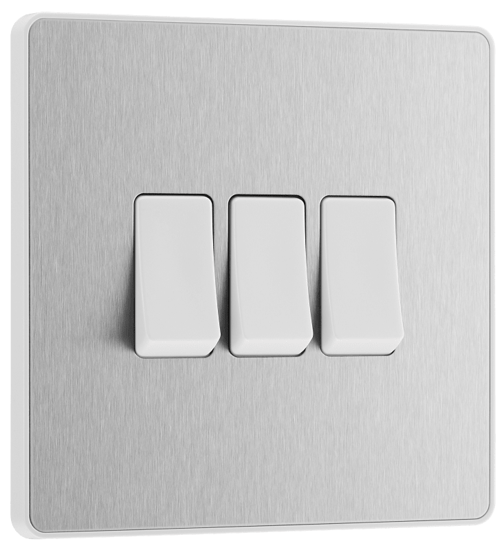 BG Evolve Brushed Steel Triple, 2 way switch - PCDBS43W-01