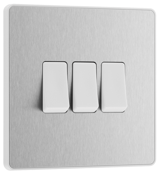 BG Evolve Brushed Steel Triple, 2 way switch - PCDBS43W-01