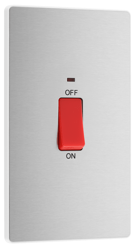 BG Evolve Brushed Steel 45A, double pole, large plate, with indicator - PCDBS72W-01