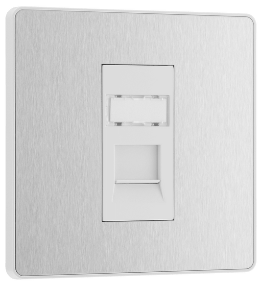BG Evolve Brushed Steel Single, RJ45 telephone socket - PCDBSRJ451W-01