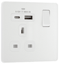 BG Evolve Pearlescent White Single, switched, single pole, with 1 x USB A + 1 x USB C - PCDCL21UAC18W-01