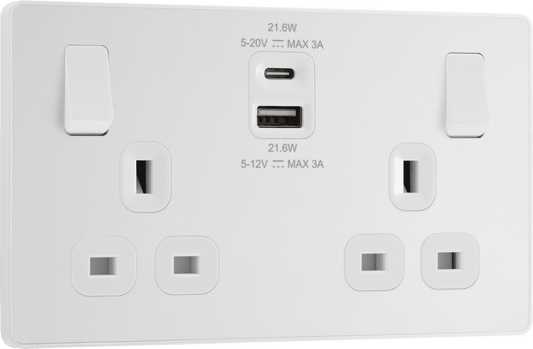 BG Evolve Pearlescent White Double switched single pole, with USB A + C (22W) - PCDCL22UAC22W-01