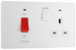BG Evolve Pearlescent White 45A double pole, with switched socket and indicators - PCDCL70W-01