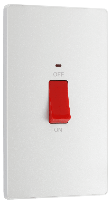 BG Evolve Pearlescent White 45A, double pole, large plate, with indicator - PCDCL72W-01